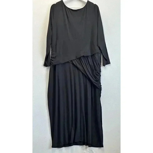 Catherines Women's 2XWP(22-24) Petite Ruched Surplice Neckline Black Maxi Dress - Picture 2 of 6